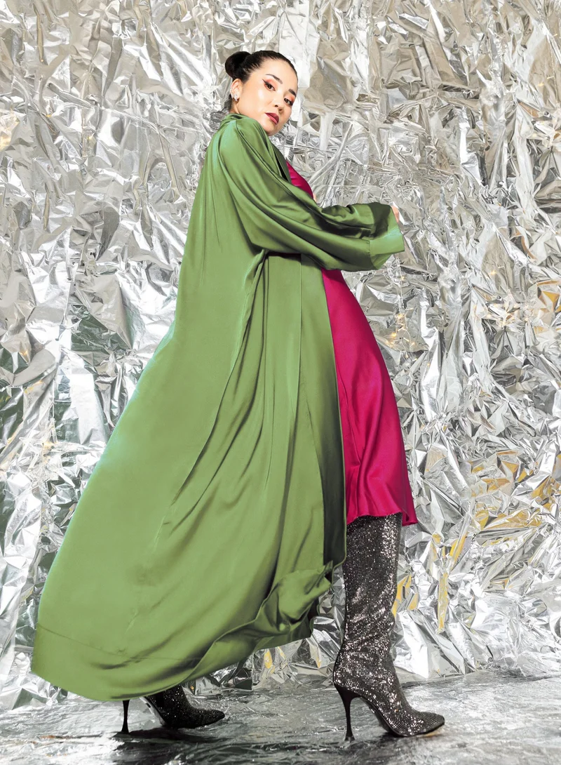 Janara Jones  Olive Satin Abaya Kaftan for Women | Best Price UAE