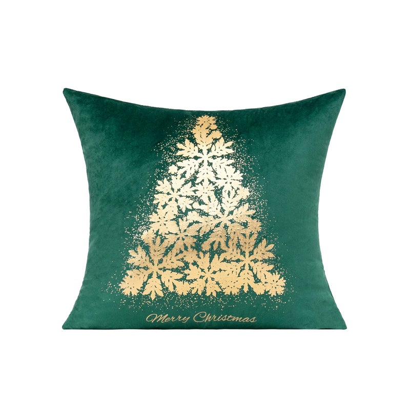 All Smiles Dark Green Gold Christmas Decorations Throw Pillow Covers Cases 18X18 Set of 4 Winter Xmas Indoor Home D?cor Ornaments Velvet Navidad Cushion for Sofa Christmas Tree Snowflake Reindeer - Image 3