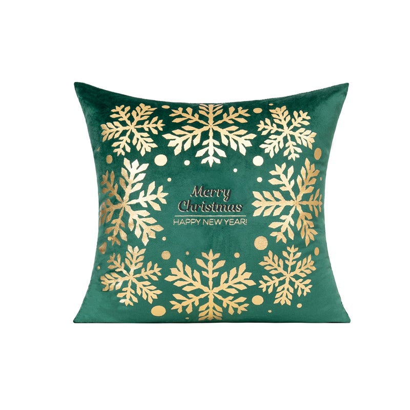 All Smiles Dark Green Gold Christmas Decorations Throw Pillow Covers Cases 18X18 Set of 4 Winter Xmas Indoor Home D?cor Ornaments Velvet Navidad Cushion for Sofa Christmas Tree Snowflake Reindeer - Image 5