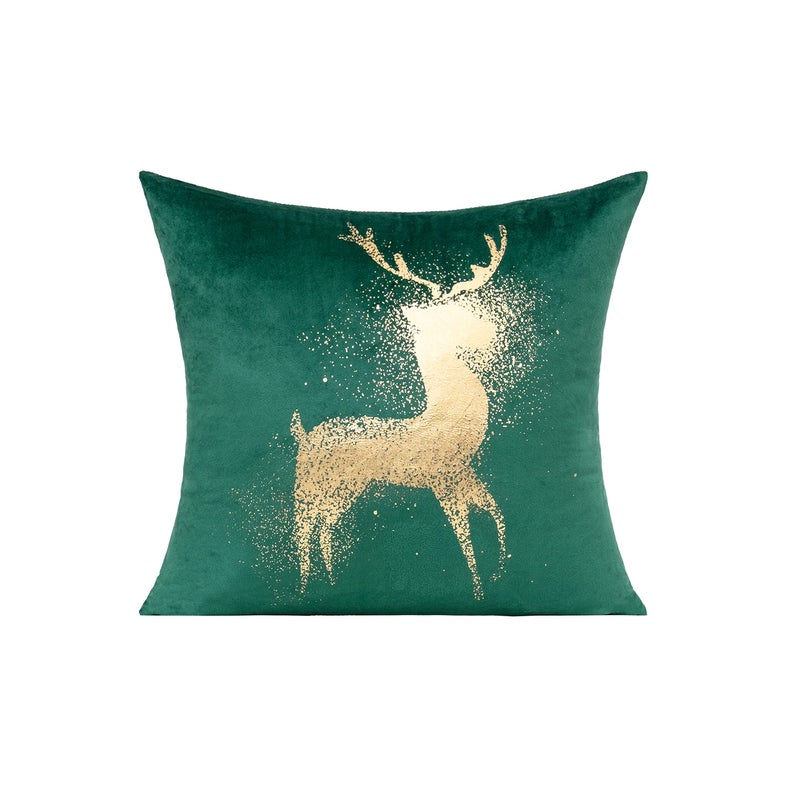 All Smiles Dark Green Gold Christmas Decorations Throw Pillow Covers Cases 18X18 Set of 4 Winter Xmas Indoor Home D?cor Ornaments Velvet Navidad Cushion for Sofa Christmas Tree Snowflake Reindeer - Image 2