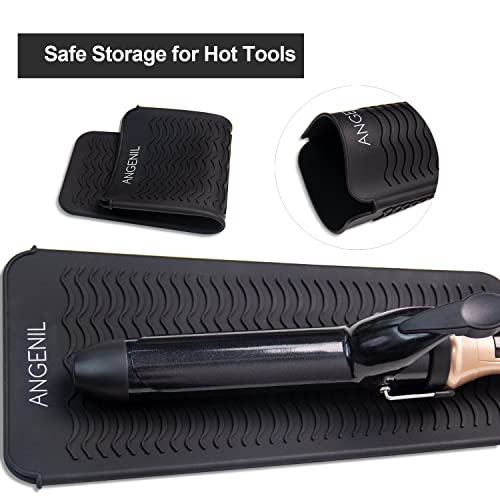 ANGENIL Silicone Heat Resistant Travel Mat Pouch for Titanium Ceramic Flat Iron, Hair Straightener Professional and Curler 2 in 1, Curling Wand, Crimper Hair Iron Tools, Food Grade Silicone, Black - Image 5