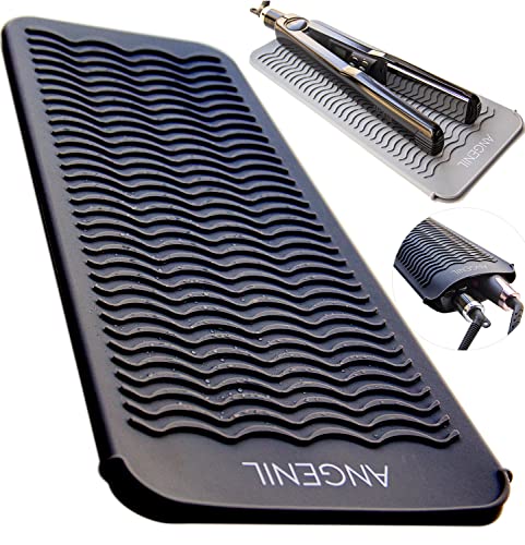 ANGENIL Silicone Heat Resistant Travel Mat Pouch for Titanium Ceramic Flat Iron, Hair Straightener Professional and Curler 2 in 1, Curling Wand, Crimper Hair Iron Tools, Food Grade Silicone, Black - Image 1