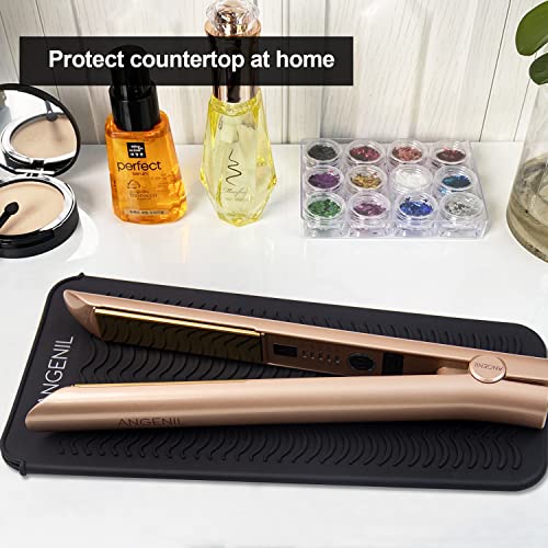 ANGENIL Silicone Heat Resistant Travel Mat Pouch for Titanium Ceramic Flat Iron, Hair Straightener Professional and Curler 2 in 1, Curling Wand, Crimper Hair Iron Tools, Food Grade Silicone, Black - Image 2