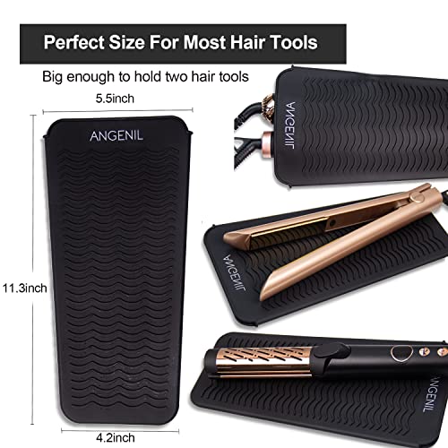 ANGENIL Silicone Heat Resistant Travel Mat Pouch for Titanium Ceramic Flat Iron, Hair Straightener Professional and Curler 2 in 1, Curling Wand, Crimper Hair Iron Tools, Food Grade Silicone, Black - Image 4