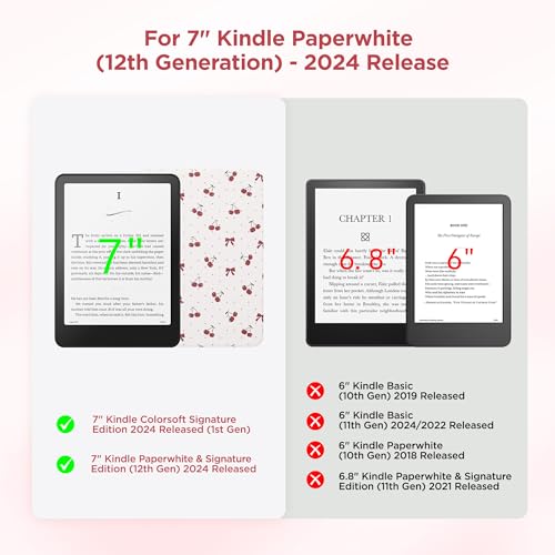 SESENSE Detachable Magnetic Case for 7'' Kindle Paperwhite 12th Gen 2024 and Kindle Colorsoft Signature Edition, Slim PU Shell Cover Case with Auto Wake/Sleep, Cherry - Image 2
