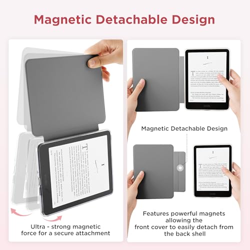 SESENSE Detachable Magnetic Case for 7'' Kindle Paperwhite 12th Gen 2024 and Kindle Colorsoft Signature Edition, Slim PU Shell Cover Case with Auto Wake/Sleep, Cherry - Image 3