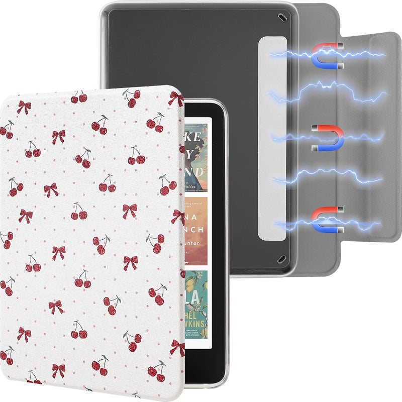SESENSE Detachable Magnetic Case for 7'' Kindle Paperwhite 12th Gen 2024 and Kindle Colorsoft Signature Edition, Slim PU Shell Cover Case with Auto Wake/Sleep, Cherry - Image 4