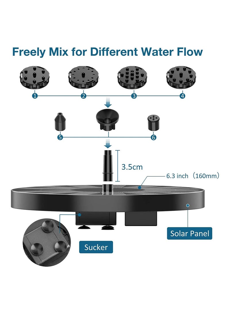 Generic 2.5W Solar Fountain Pump Solar Bird Bath Fountain with 6 Nozzles, Solar Water Fountain for Garden/Ponds/Pool/Fish Tank /Outdoor - Image 4