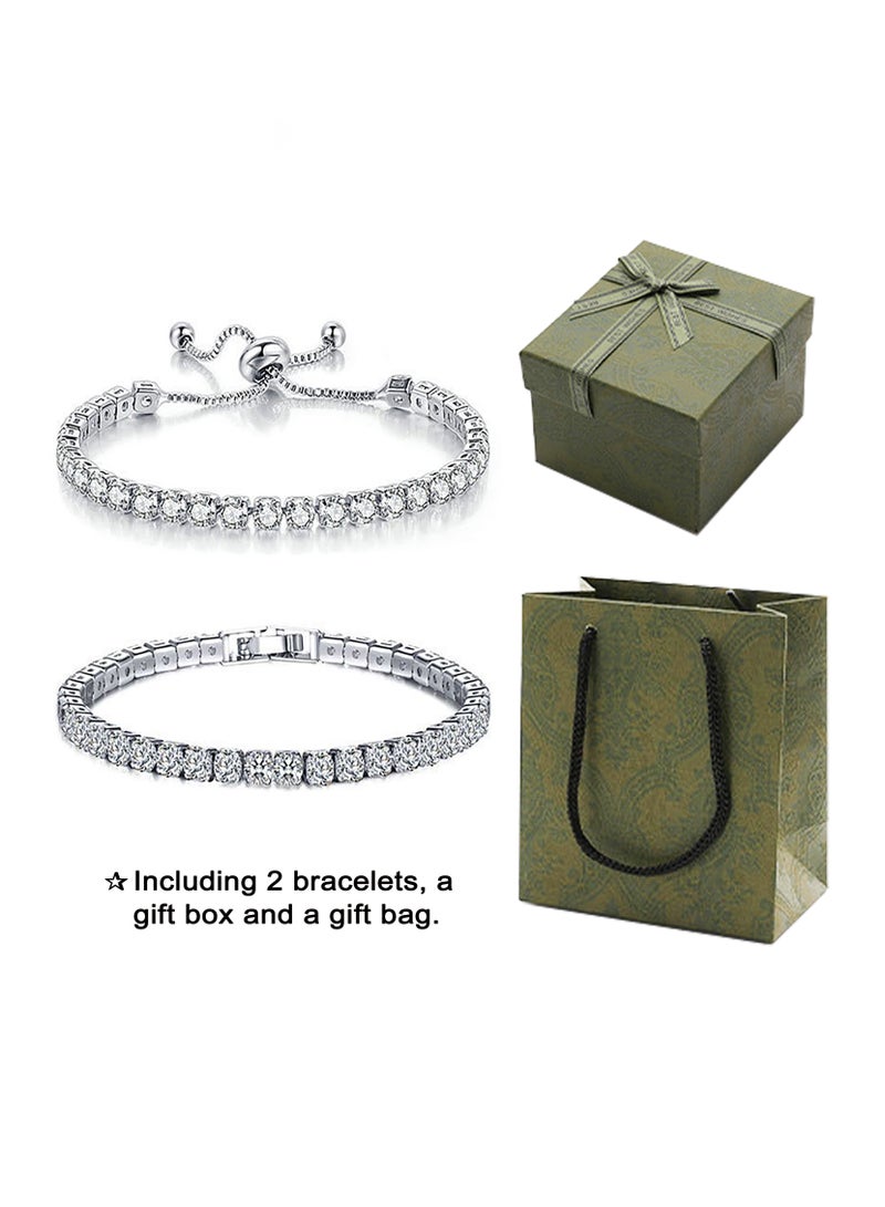 طقم أساور التنس للنساء، طقم مجوهرات من الزركونيا المكعبة المتلألئة مكون من قطعتين مع صندوق هدايا - هدايا أنيقة لأعياد الميلاد، والذكرى السنوية، وعيد الحب - Image 1