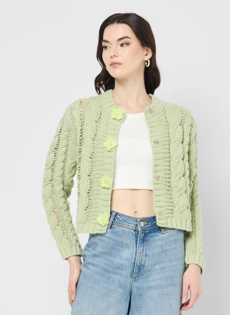 جينجر Chunky Cable Knit Cardigan