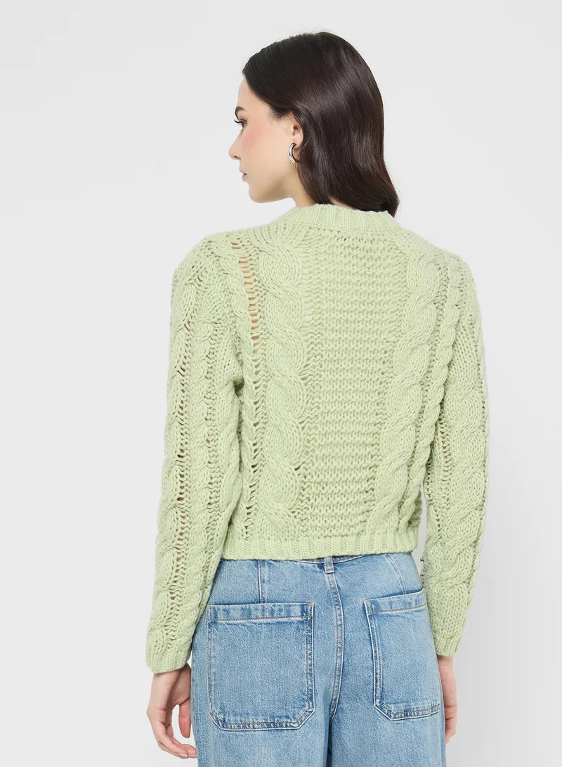 جينجر Chunky Cable Knit Cardigan
