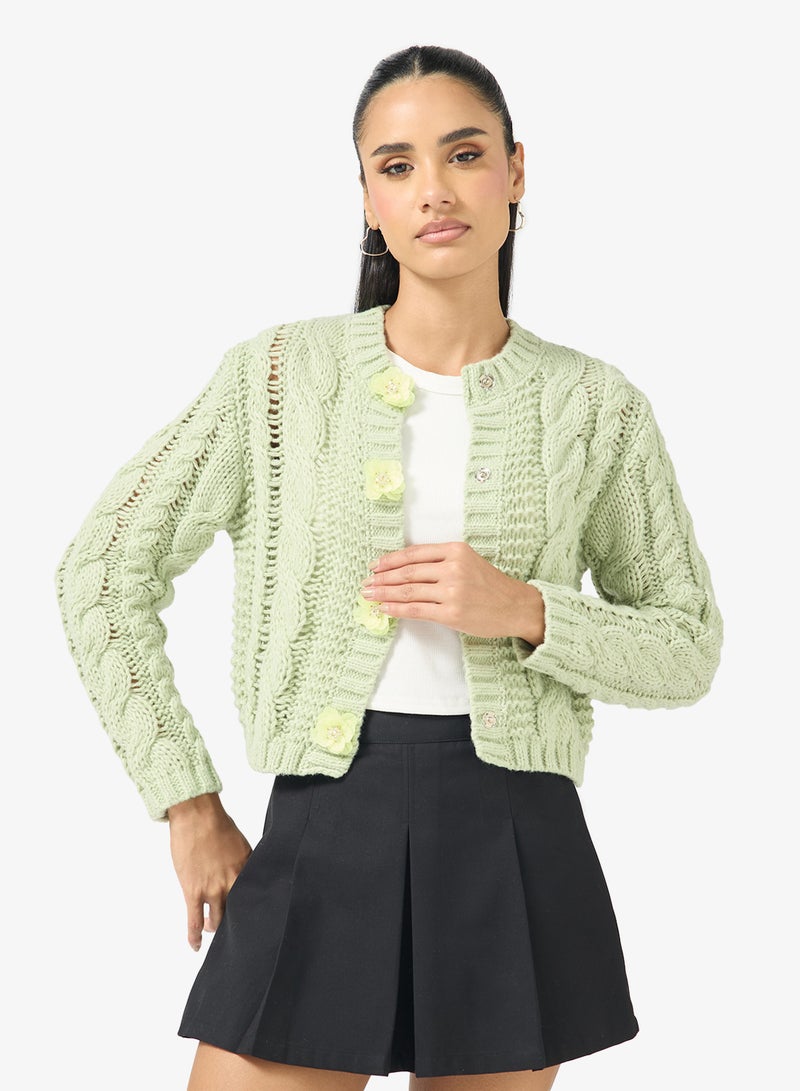 Ginger Chunky Cable Knit Cardigan - Image 1