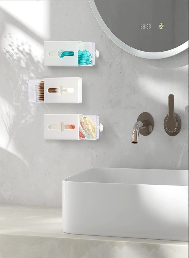 GUSHBIN 3 Packs Qtip Holder for Bathroom Plastic Q-tip Dispenser with Drawer Wall Mounted Cotton Swab Holder Bathroom Vanity Makeup Organizer for Qtip Cotton Balls Pads Floss Picks - Image 4