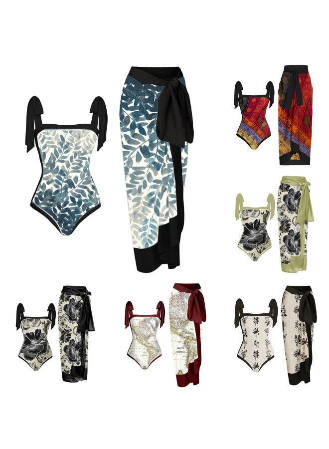 إسكدنيا 2023 European And American One-piece Conservative Belly Covering Slim Vacation Beach Hot Spring Swimsuit Bikini Vintage One-piece Bikini-Color:Ink Painting Black- - Image 2