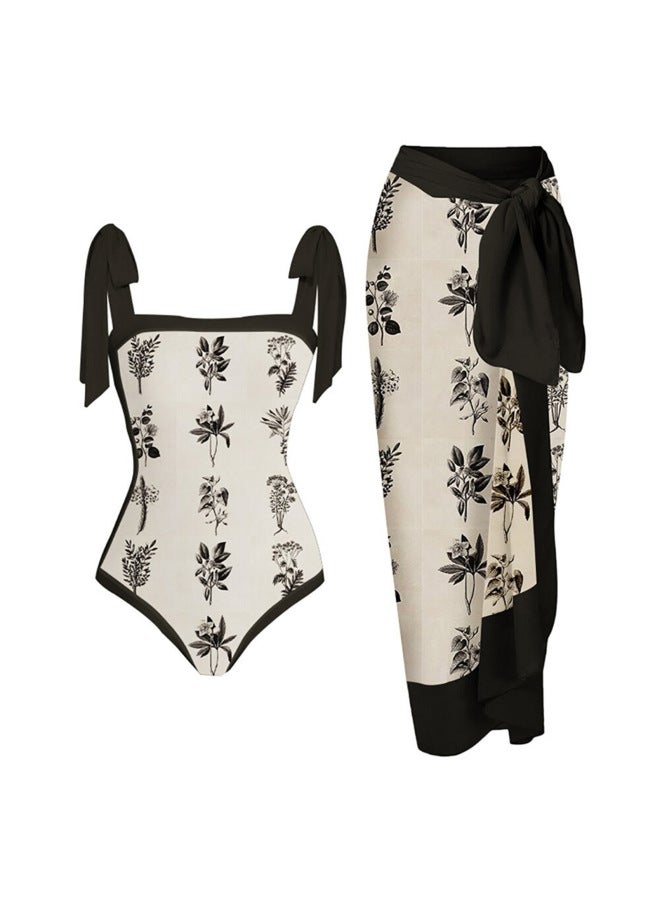 إسكدنيا 2023 European And American One-piece Conservative Belly Covering Slim Vacation Beach Hot Spring Swimsuit Bikini Vintage One-piece Bikini-Color:Ink Painting Black- - Image 4