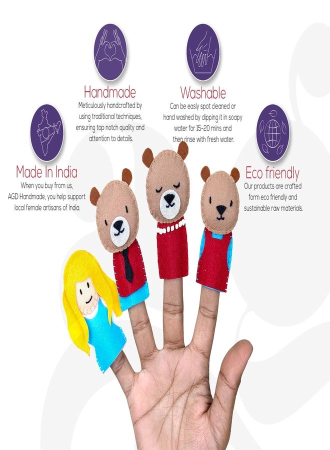 AGD Handmade Finger Puppets Set with Nursery Rhyme Card, Interactive Educational Toys for Kids, Return Gifts for Birthday (Felt Fabric) (Goldilocks) - Image 5