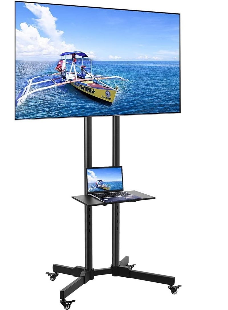 ELTRAZONE Mobile Rolling TV Cart with Lockable Wheels for 32-65inch LED Screen AV Carts & Stands, Tall TV Stand with Mount Height Adjustable Floor TV Stand Holds Up to 50KG Max VESA 600x400mm (Black) - Image 1
