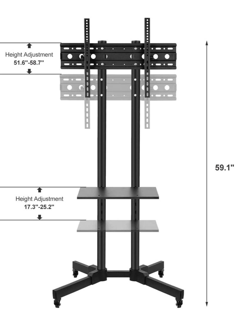 ELTRAZONE Mobile Rolling TV Cart with Lockable Wheels for 32-65inch LED Screen AV Carts & Stands, Tall TV Stand with Mount Height Adjustable Floor TV Stand Holds Up to 50KG Max VESA 600x400mm (Black) - Image 4