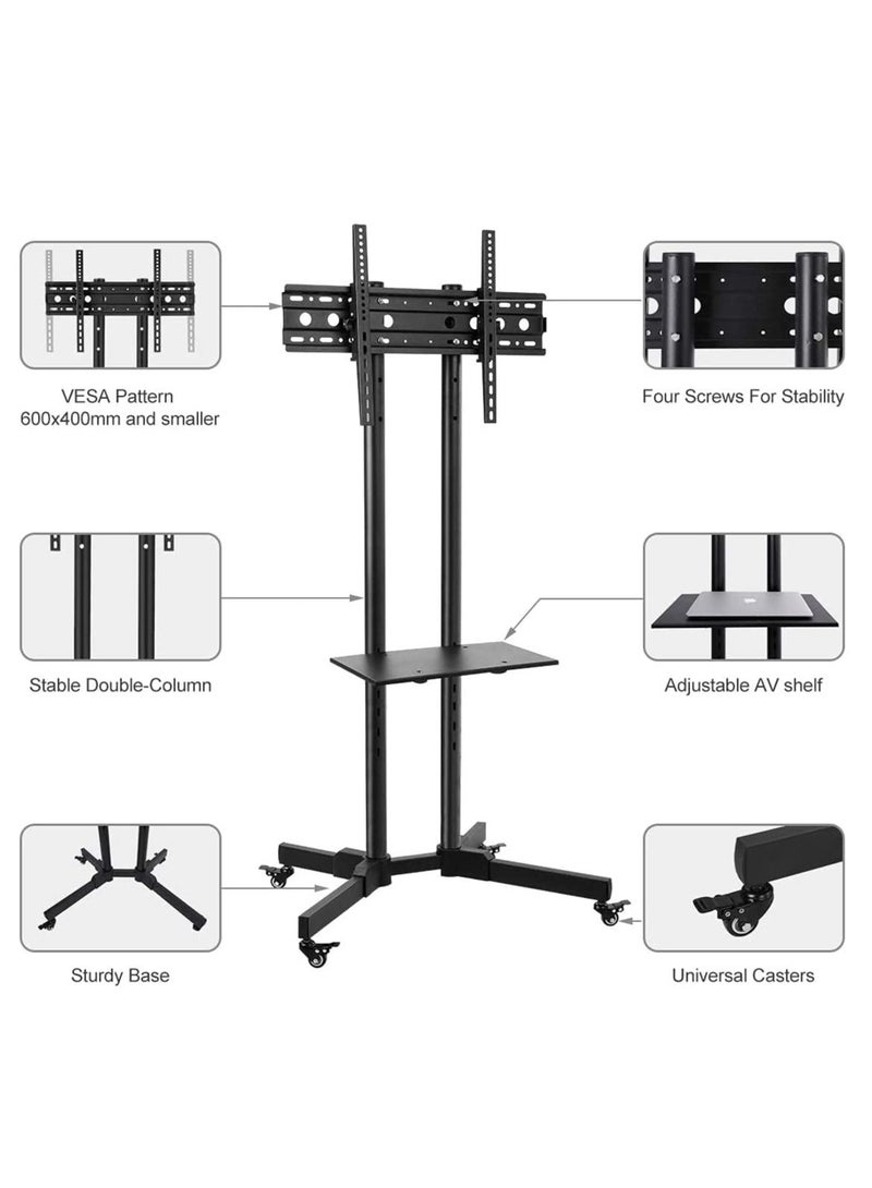 ELTRAZONE Mobile Rolling TV Cart with Lockable Wheels for 32-65inch LED Screen AV Carts & Stands, Tall TV Stand with Mount Height Adjustable Floor TV Stand Holds Up to 50KG Max VESA 600x400mm (Black) - Image 2