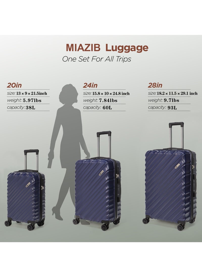 MIAZIB MIAZIB Luggage Sets Suitcases with Wheels Suitcase set Hardshell Luggage sets Clearance Luggage sets with TSA Lock 20/24/28 Inch Luggage Lightweight Suitcases with Wheels Navy Blue  - Image 5