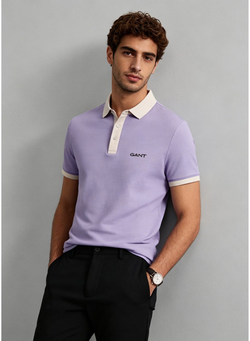 GANT Men’s Contrast Collar Short Sleeve Polo Shirt Casual Smart Breathable Top for Everyday & Office Wear, Lavender - Image 3