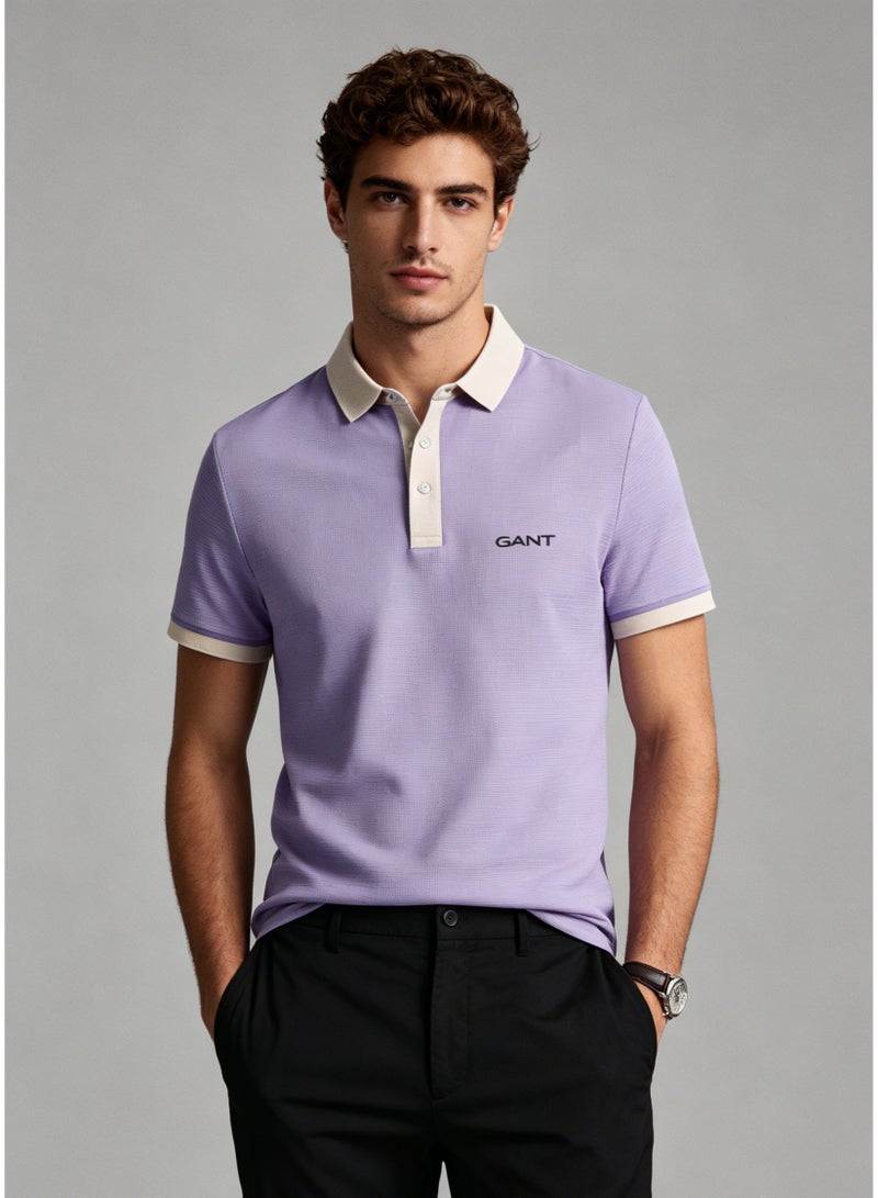 GANT Men’s Contrast Collar Short Sleeve Polo Shirt Casual Smart Breathable Top for Everyday & Office Wear, Lavender - Image 4