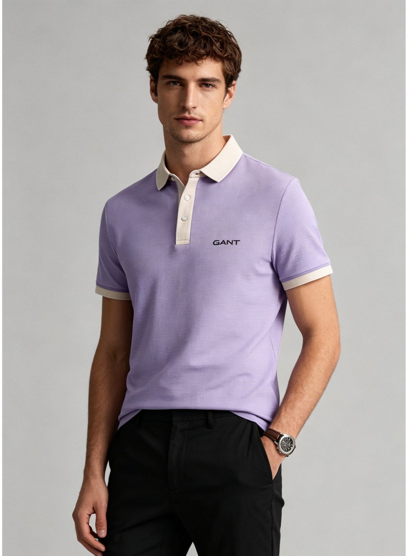 GANT Men’s Contrast Collar Short Sleeve Polo Shirt Casual Smart Breathable Top for Everyday & Office Wear, Lavender - Image 5