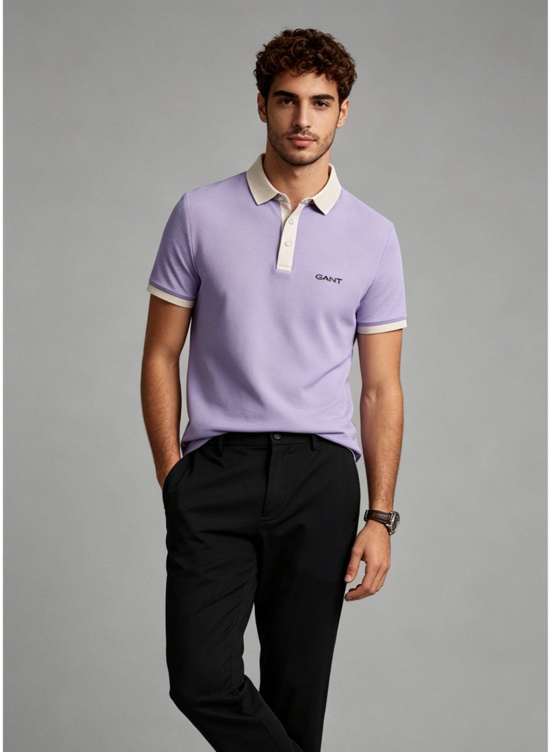 GANT Men’s Contrast Collar Short Sleeve Polo Shirt Casual Smart Breathable Top for Everyday & Office Wear, Lavender - Image 1