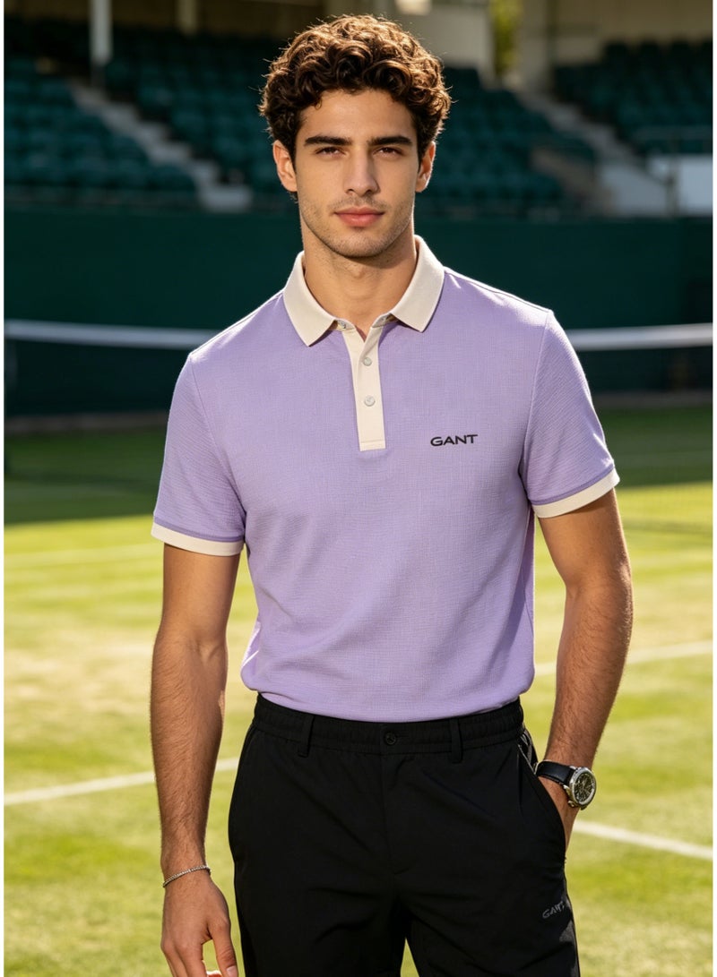 GANT Men’s Contrast Collar Short Sleeve Polo Shirt Casual Smart Breathable Top for Everyday & Office Wear, Lavender - Image 2