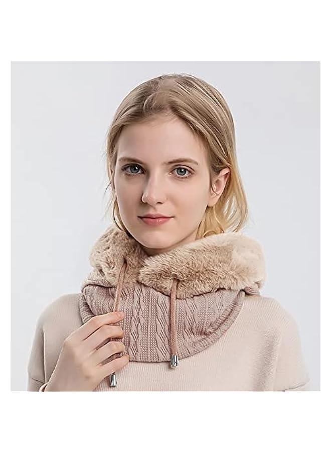 Winter Hats for Women Warm Hooded Scarf Hat Balaclava Knit Skull Cap Beanie Hat with Drawstring  - Image 3