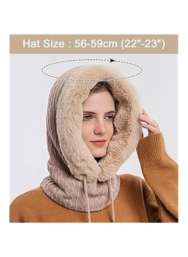 Winter Hats for Women Warm Hooded Scarf Hat Balaclava Knit Skull Cap Beanie Hat with Drawstring  - Image 4