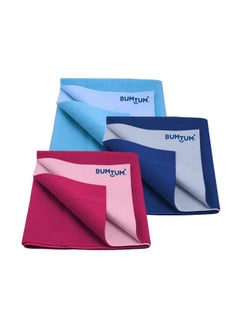 Bumtum Baby Dry Sheet Waterproof Soft Fleece Baby Bed Protector ; Anti Bacterial & Odour Free ; Extra Absorbant Reuseable & Washable (Aqua Blue + Royal Blue + Hot Pink Combo Medium Size 100 * 70Cmpack Of 3)  - Image 2