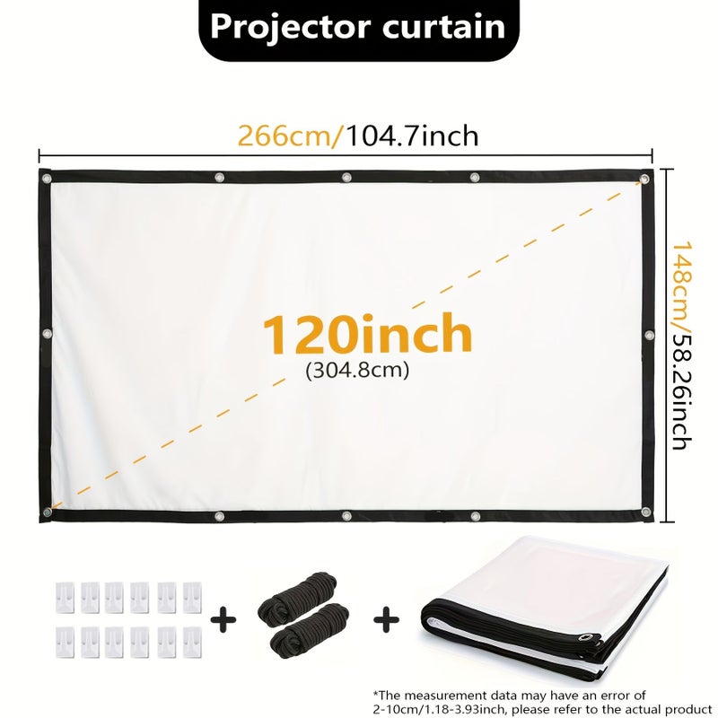 120 Inch Portable Projection Screen Compatible With 4K Ultra HD Sources Anti Wrinkle Movie Screen With Hooks And Hanging Ropes For Home Theater Outdoor Office Classroom - Image 2