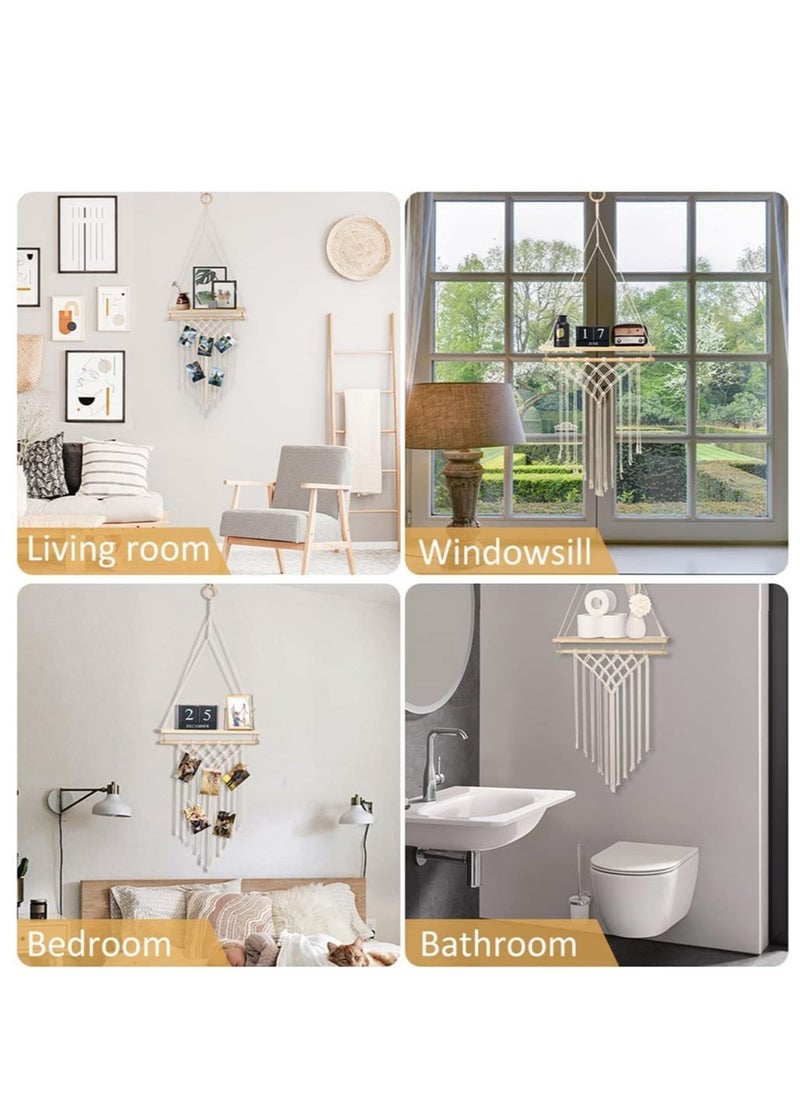 XiuWoo Bohemian Vintage Elegant Hanging Wooden Indoor Wall Hanging Shelf and Shelves for Home Decoration  - Image 3