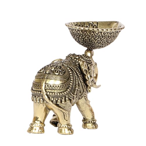 Kartique Brass Elephant Diya Holder, 2.5 Inch Tall, Gold Finish, Intricate Design with Raised Trunk, Ideal for Pooja, Home Decor, and Festive Lighting - Image 5