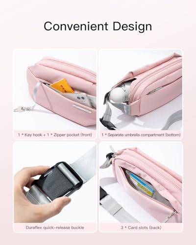 Inateck Sling Bag X, Multi-pocket Crossbody Shoulder Chest Bag with Adjustable Shoulder Strap, Water-resistant Waist Fanny Pack for Men, Women, Travel, Daily Use, Cycling, Hiking, Pink, Large - Image 4