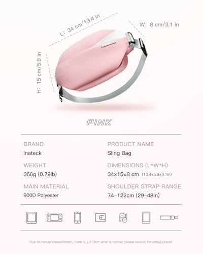 Inateck Sling Bag X, Multi-pocket Crossbody Shoulder Chest Bag with Adjustable Shoulder Strap, Water-resistant Waist Fanny Pack for Men, Women, Travel, Daily Use, Cycling, Hiking, Pink, Large - Image 2
