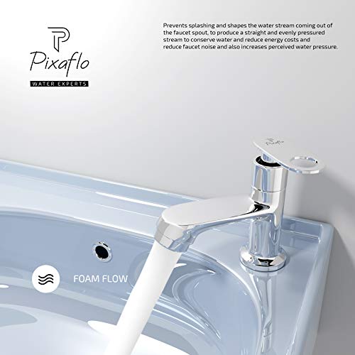 Pixaflo Brass Pillar Tap for Wash Basin | Pillar Cock | Quarter-Turn | Ceramic Disc Cartridge | Foam Flow | Chrome (Curio) - Image 3
