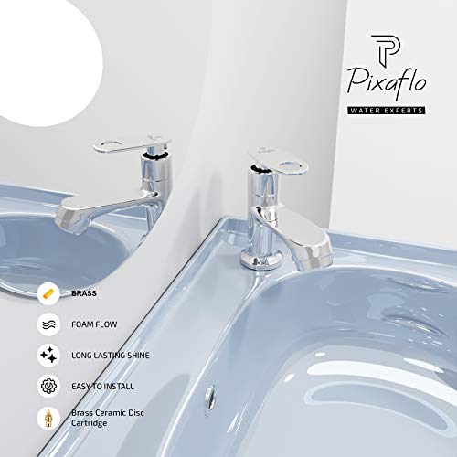 Pixaflo Brass Pillar Tap for Wash Basin | Pillar Cock | Quarter-Turn | Ceramic Disc Cartridge | Foam Flow | Chrome (Curio) - Image 4