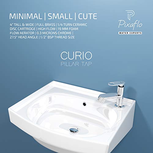 Pixaflo Brass Pillar Tap for Wash Basin | Pillar Cock | Quarter-Turn | Ceramic Disc Cartridge | Foam Flow | Chrome (Curio) - Image 2
