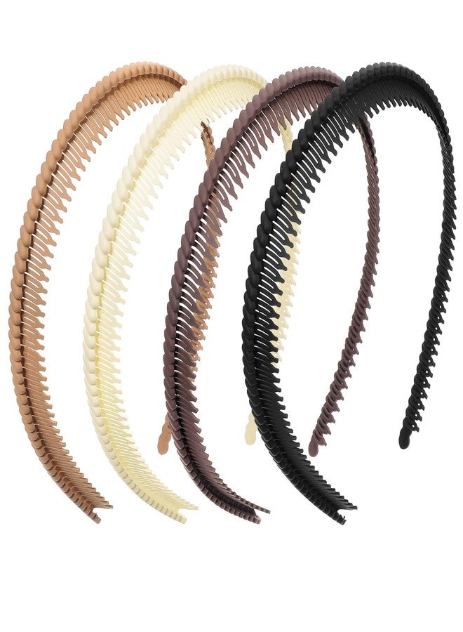 MBAIYO 4 Pcs Headbands with Teeth, Comfortable Headbands for Women with Teeth Non Slip Fashion Comb Head Bands Plastic Head Bands for Hair Styling (4.3''×0.7'' Black, White, Khaki, Coffee) - Image 1