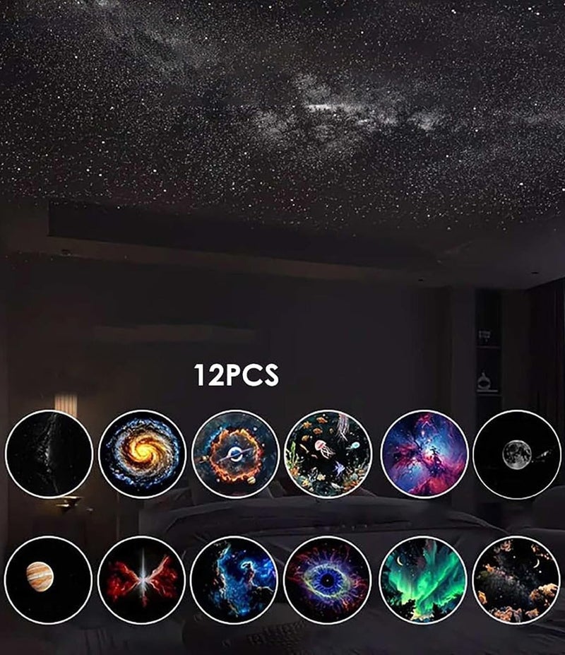 2-in-1 Galaxy Projector Night Light, Starry Sky Projector with 360° Remote Control, Multiple Projection Films,Flexible Gooseneck, USB Powered Portable Night Light for Bedroom Decor (12 films) - Image 2