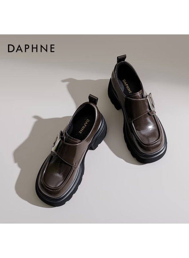 Daphne Thick-soled Loafers Women's Spring And Autumn Retro Black Small Leather Shoes Slimming Jk Single Shoes Mary Jane Shoes Brown Size 39 - Image 5