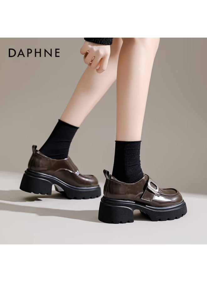 Daphne Thick-soled Loafers Women's Spring And Autumn Retro Black Small Leather Shoes Slimming Jk Single Shoes Mary Jane Shoes Brown Size 39 - Image 4