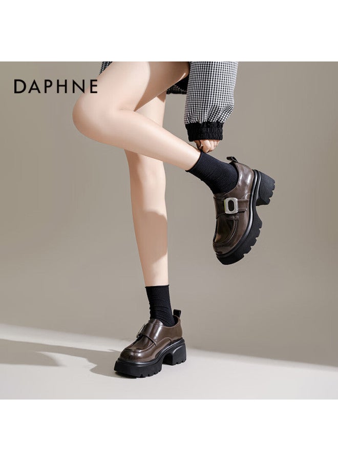 Daphne Thick-soled Loafers Women's Spring And Autumn Retro Black Small Leather Shoes Slimming Jk Single Shoes Mary Jane Shoes Brown Size 39 - Image 3