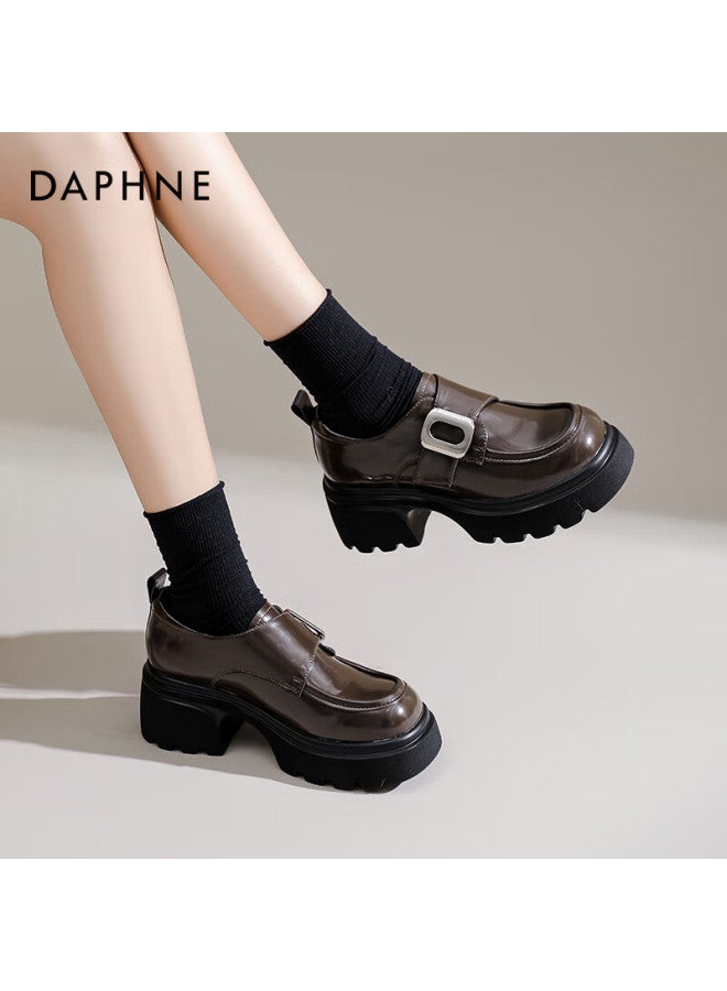 Daphne Thick-soled Loafers Women's Spring And Autumn Retro Black Small Leather Shoes Slimming Jk Single Shoes Mary Jane Shoes Brown Size 39 - Image 1