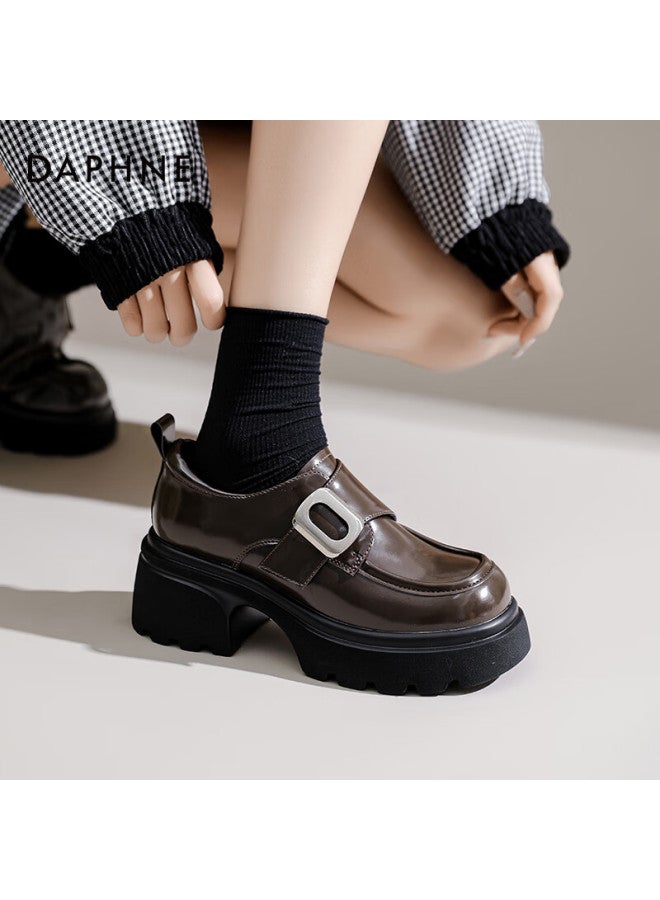 Daphne Thick-soled Loafers Women's Spring And Autumn Retro Black Small Leather Shoes Slimming Jk Single Shoes Mary Jane Shoes Brown Size 39 - Image 2