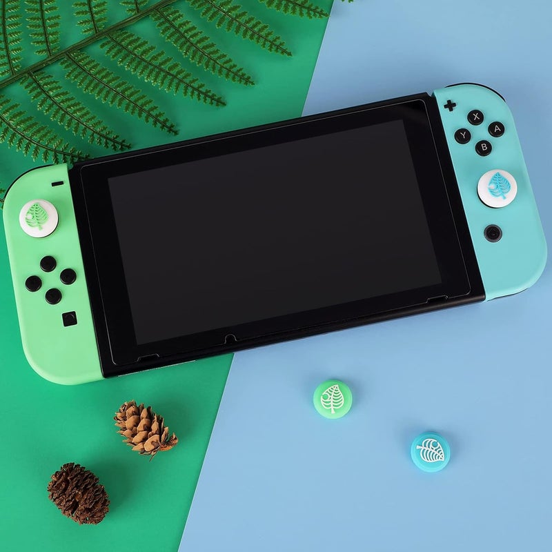 أغطية مقابض الإبهام اللطيفة من لأجهزة تحكم Nintendo Switch/Lite/OLED، لأغطية عصا التحكم التناظرية الناعمة من السيليكون على شكل أوراق كawaii من لعبة Animal Crossing لأذرع NS Joy (ورقة زرقاء وخضراء) - Image 2