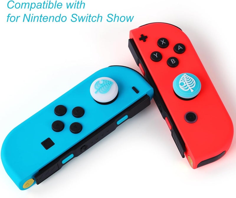 أغطية مقابض الإبهام اللطيفة من لأجهزة تحكم Nintendo Switch/Lite/OLED، لأغطية عصا التحكم التناظرية الناعمة من السيليكون على شكل أوراق كawaii من لعبة Animal Crossing لأذرع NS Joy (ورقة زرقاء وخضراء) - Image 3