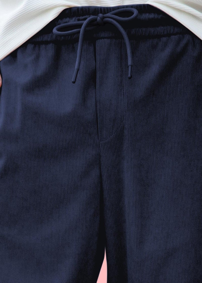 SWADESI STUFF Men's Corduroy Track Pants | Self Design, Mid-Rise Fit, Flexi Waistband - Retro-Inspired Straight Fit Lounge & Casual Wear (in, Alpha, M, Standard, Blue) - Image 5